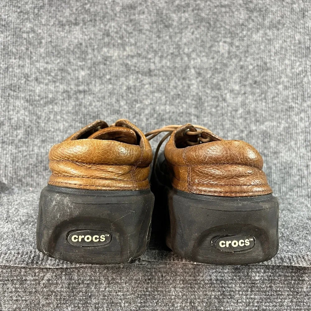 Crocs All Terrain Duck Shoes Mens 13 Brown Leather Rubber Lace Up Loafers